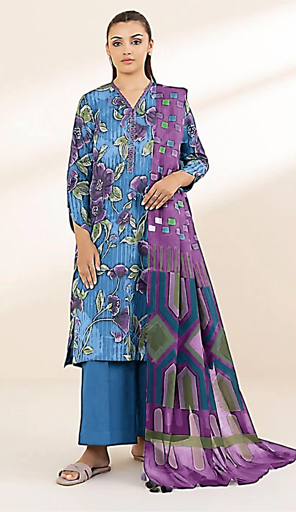 3 Piece Digital Printed Bana Dora Lawn Suit (Unstitched)