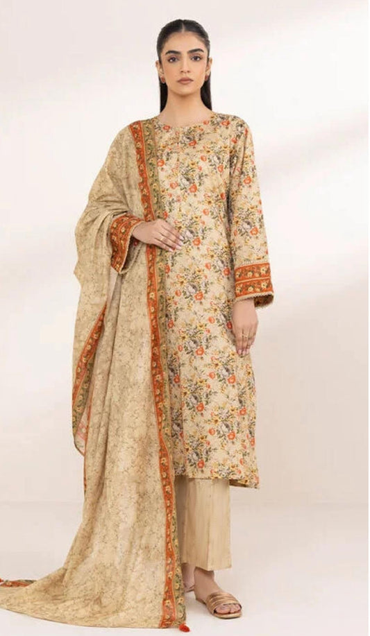 3 Piece Digital Printed Bana Dora Lawn Suit (Unstitched)