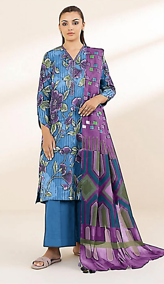 3 Piece Digital Printed Bana Dora Lawn Suit (Unstitched)