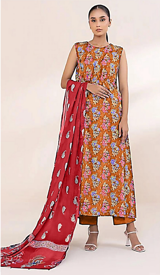 3 Piece Digital Printed Bana Dora Lawn Suit (Unstitched)