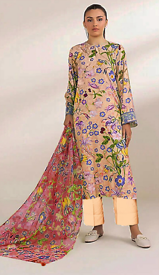 3 Piece Digital Printed Bana Dora Lawn Suit (Unstitched)